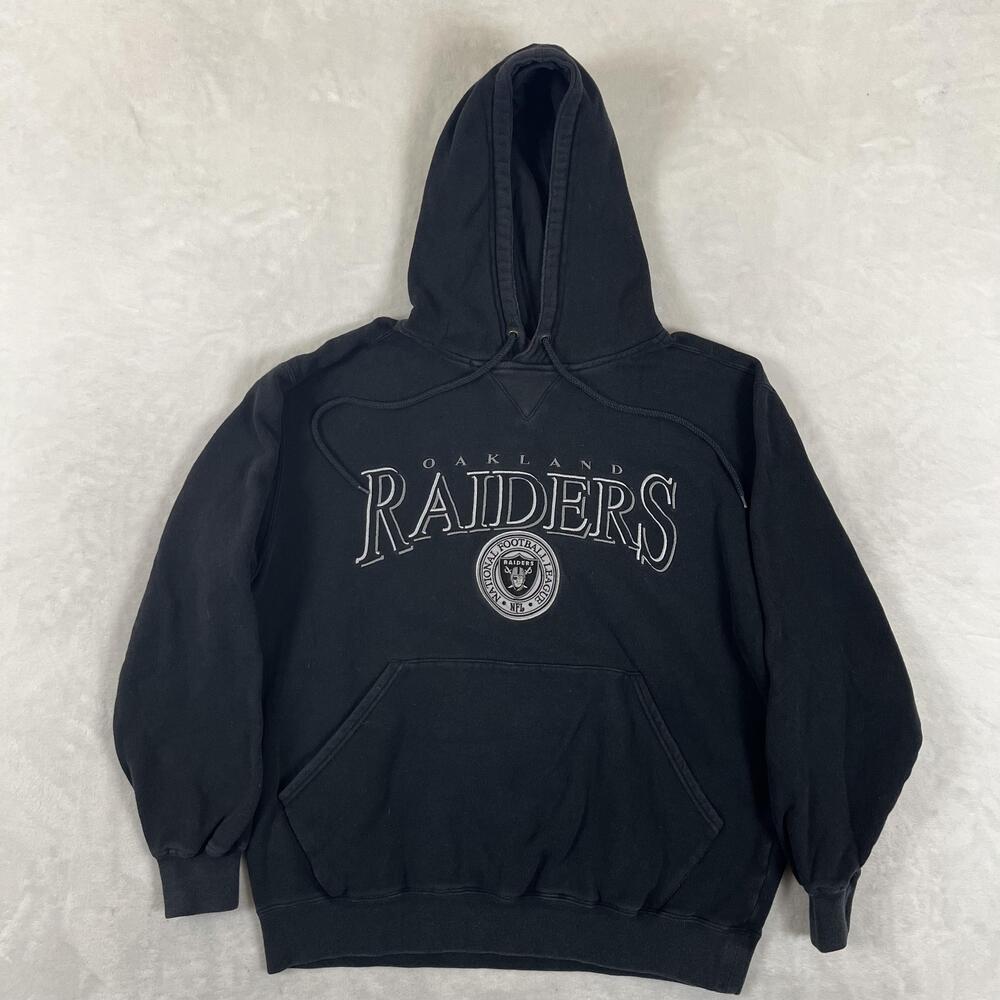 Vintage Oakland Raiders Hoodie Sweatshirt Mens Medium Black NFL Embroidered